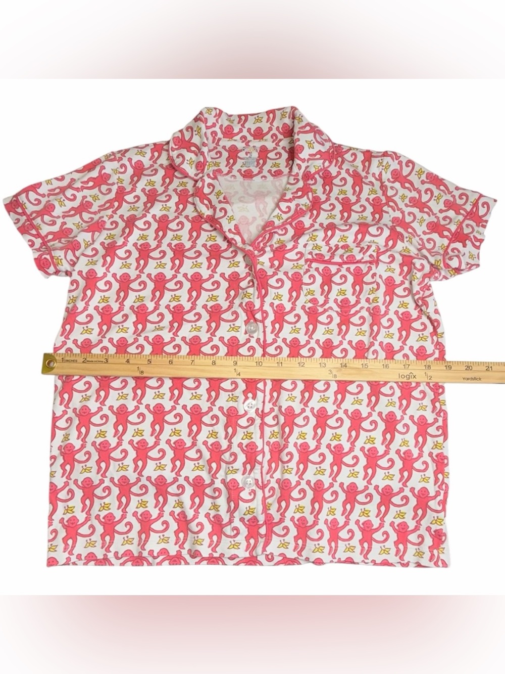 Roller Rabbit Monkey Print Pajama Set Size Small Pink White Short Sleeve Shorts - Picture 4 of 9